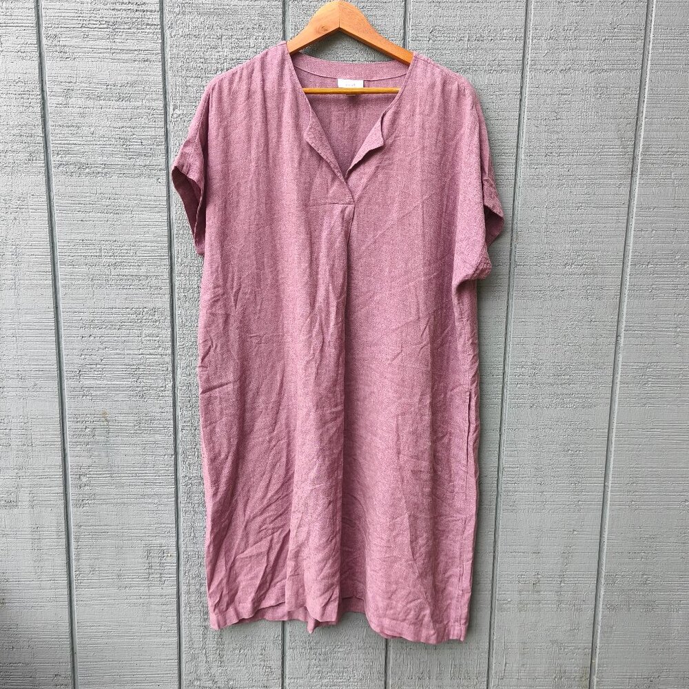 J Jill PureJill Linen Blend Boxy Shift Dress sz M Purple Comfort Minimalist